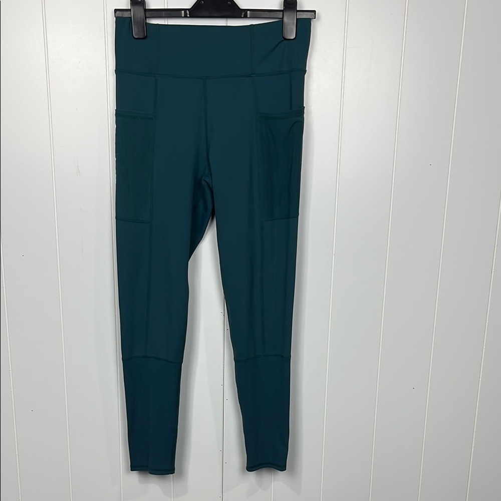 Threads4Thought Womens Leggings L Heather Mallard Full Length Pockets Gym NWOT